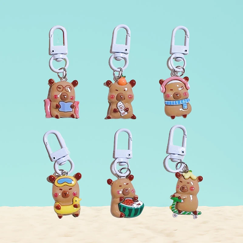 Cute Watermelon Kapibala Key Chain Cartoon Capybara Headphone Case Pendant Car Key Ring Backpack Charms Bag Decor Accessories