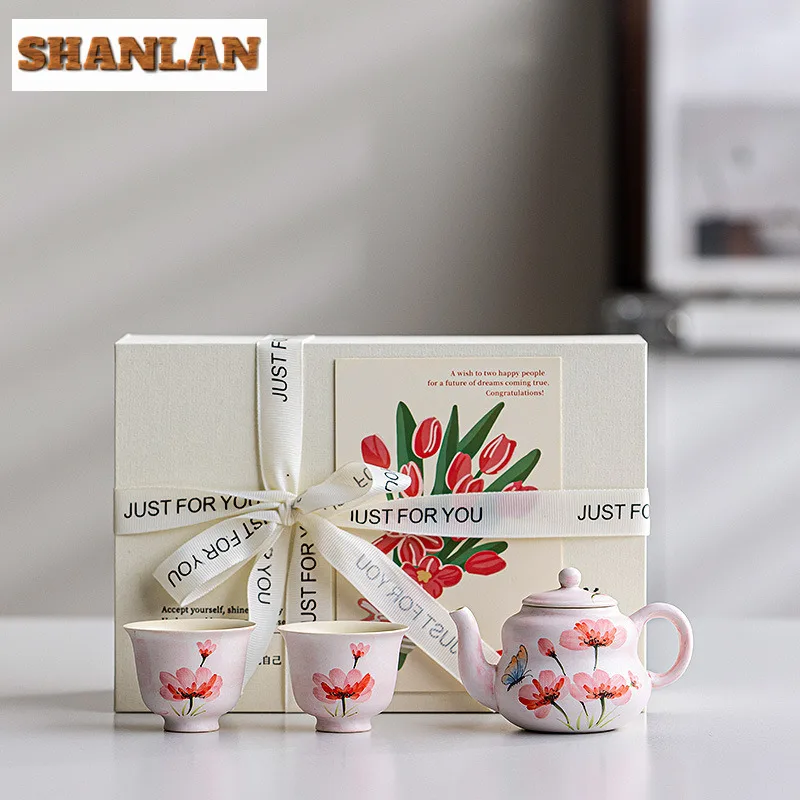 

Hand-painted Flower Tea Set Complete Set Elegant Tea Ceremony Set Tea Maker Teapot And Tea Cup Set Drinkware Supplies Ornaments