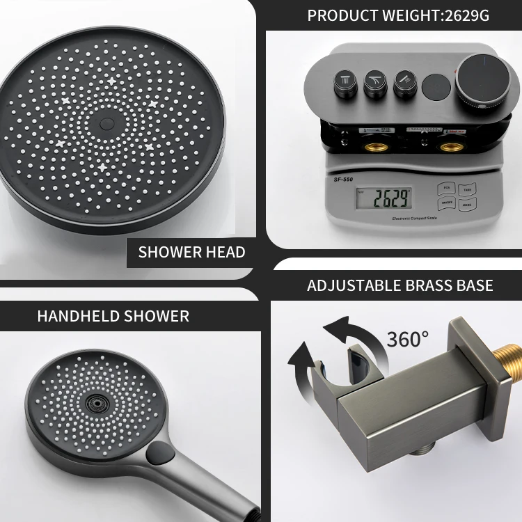 GAONUO現代風ローズゴールドスマートデジタルディスプレイ内蔵型丸型シャワーヘッド温冷水浴室シャワーセットシステム