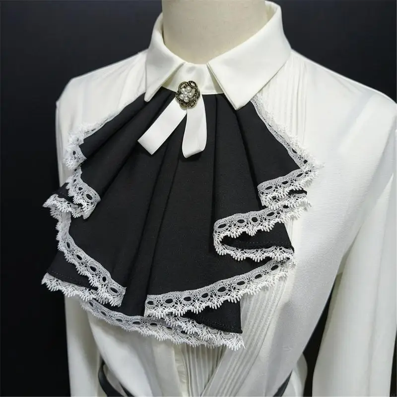 Embellished Trim Detachable Collar Lace Neckwear Stage Party Costume Accessory 