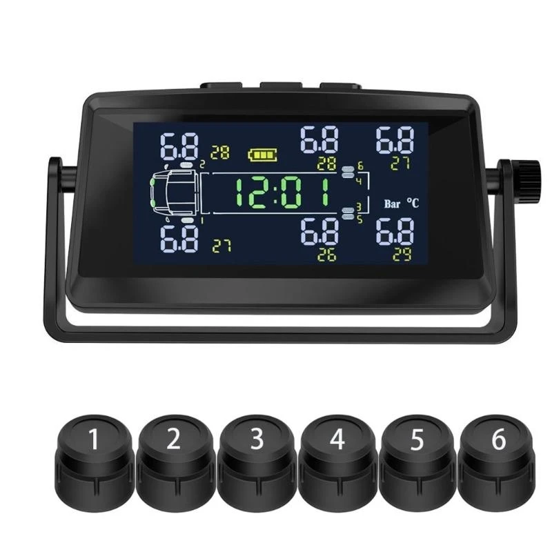 Wireless TPMS with Temperature Display Pressure Monitoring System for 6 Tires