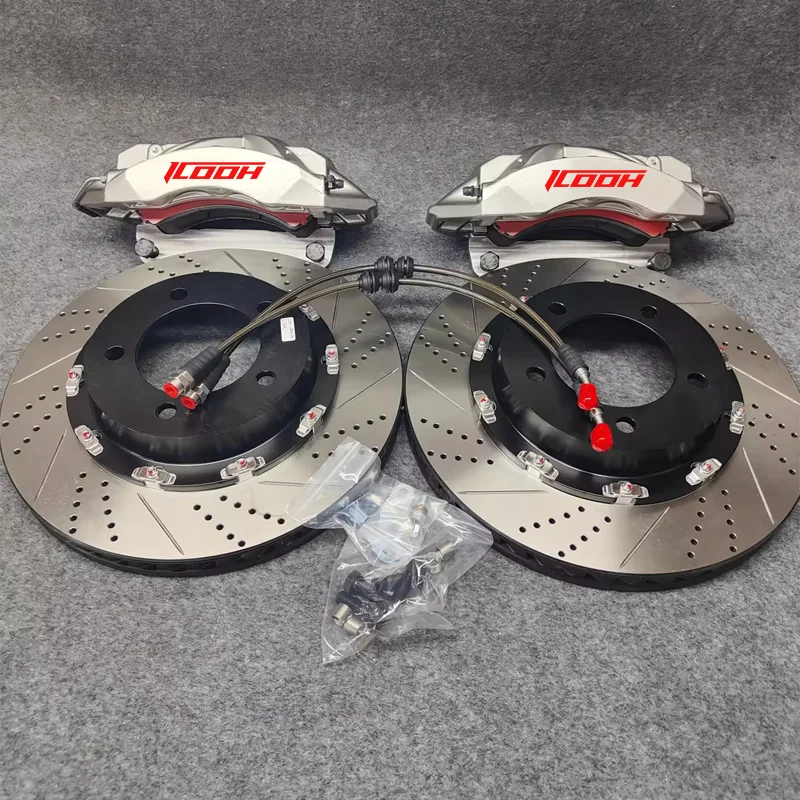 ICOOH Customize Silver 6 Pot Brake Caliper Kits with Drilled and Slotted Disc Rotor for PEUGEOT 308CC 206 207 306 307