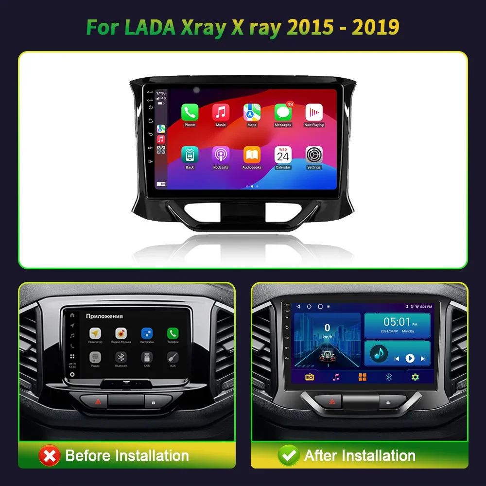 9 inch Car Radio For LADA Xray X ray 2015-2019 Android 16  Carplay Multimedia Navigation Head Unit 2K QLED Screen