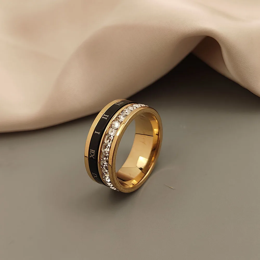 Retro style Roman numeral engraved stainless steel ring, high quality waterproof jewelry, wedding party accessories
