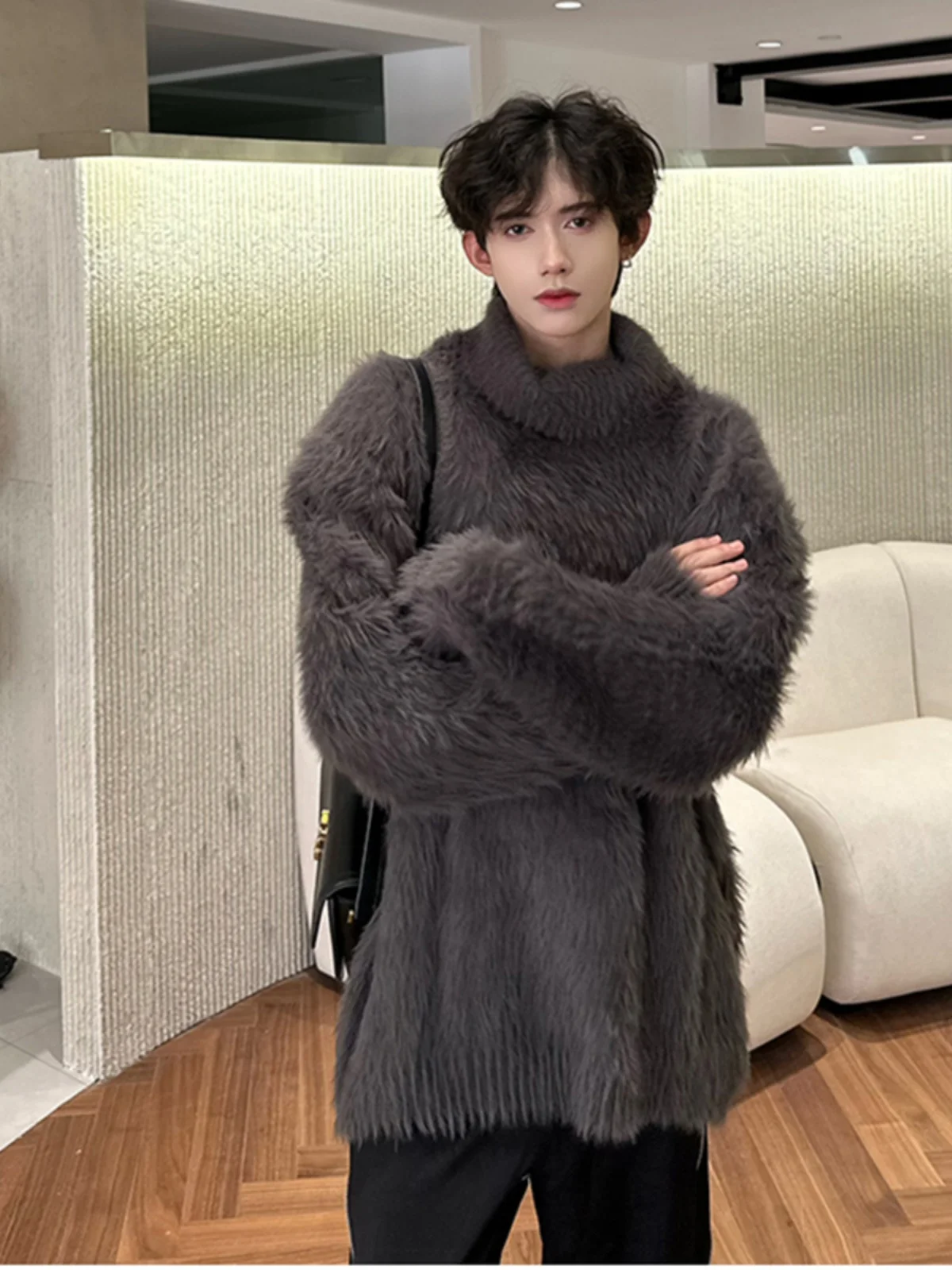 

Мужской зимний трикотажный свитер Deep ey Camere в американском ретро-стиле с высоким воротником, базовый слой, премиальное качество, вязаная верхняя одежда