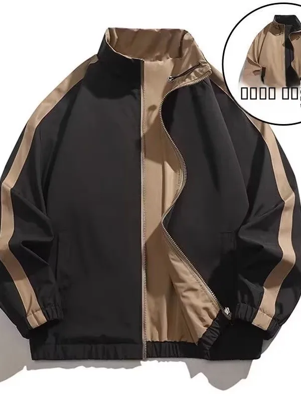 

Double-Sided Wear Loose Fit Men's Jaet Stand Collar Casual Sle Windproof Polyester Fabric Couples Friendly Autumn Winter ...