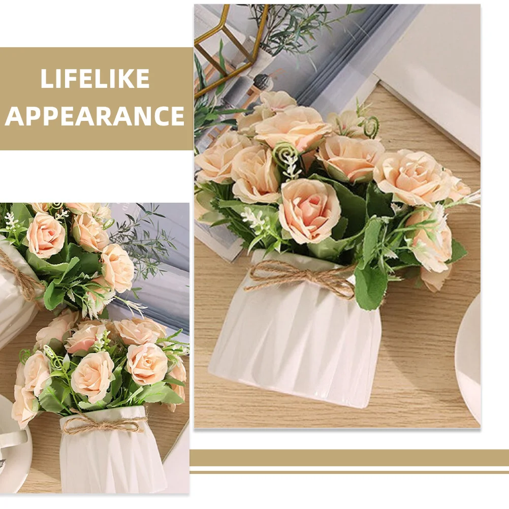 

Artificial Flowers in Pot Fake Planter Decorations Indoor Plants with Vase Roses