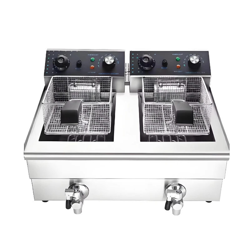Commercial Electric Double Fryer 10 + 10L Temperature Control, Removable 20L Stainless Steel Tank Basket