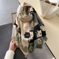 Winter Warm Shawl Luxury Brand Cat Cashmere Scarf Women Thick Blanket Wrap Pashmina Bufanda Tassel Female Long Foulard 2024