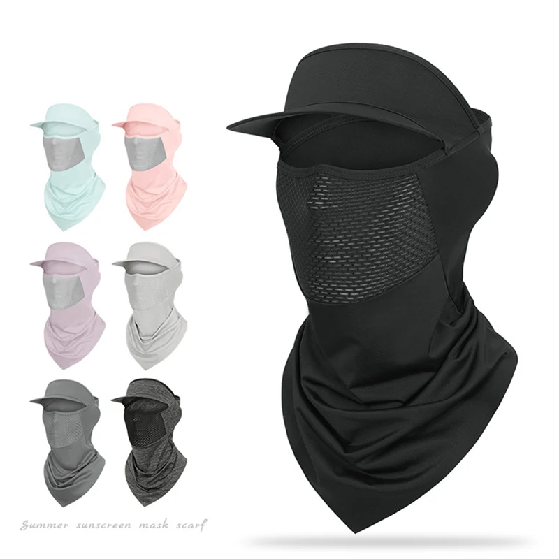 Summer Mask Fishing Breathable Sunscreen Visor Cap Men Women Ice Silk Scarf Cycling Quick Drying Travel Ice Silk Full Face Veil