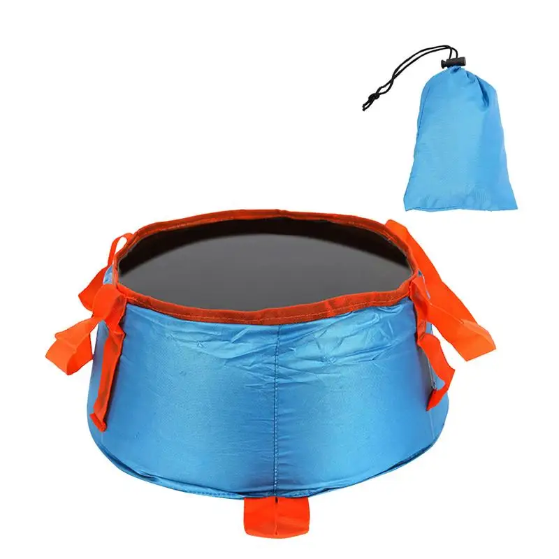 Colorful Outdoor Folding Portable Wash Face Basin Pot Collapsible Water Bucket For Camping Hiking Shower With Storage Bag