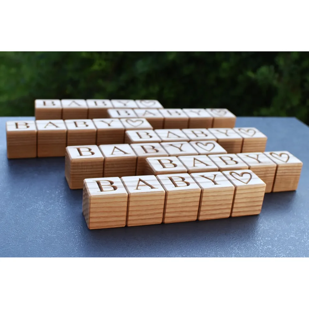 

5Pcs Baby Wood Blocks Birthday Baby Shower Kids Gift Newborn Favors Wood Alphabet Letter Building Block Nursery Party Room Decor