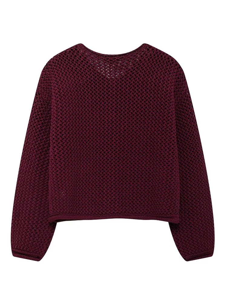 HH Women Hollow Out Chunky Knitted Cardigans 2024 Female Long Sleeve Metal Buttons Short Sweater Crop Top Knitwear Outerwear