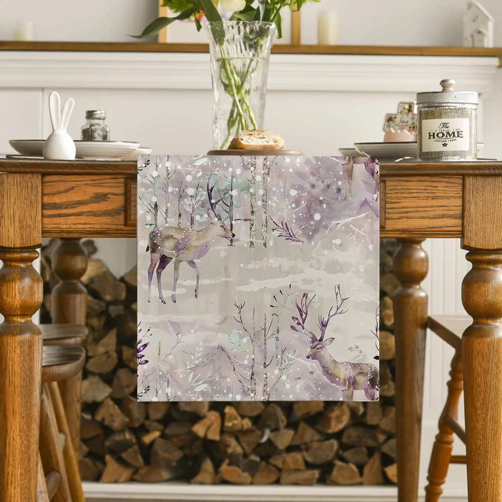 Watercolor Deer Forest Table Runners Dresser Table Decor Washable Kitchen Dining Coffee Table Runner Party Decor