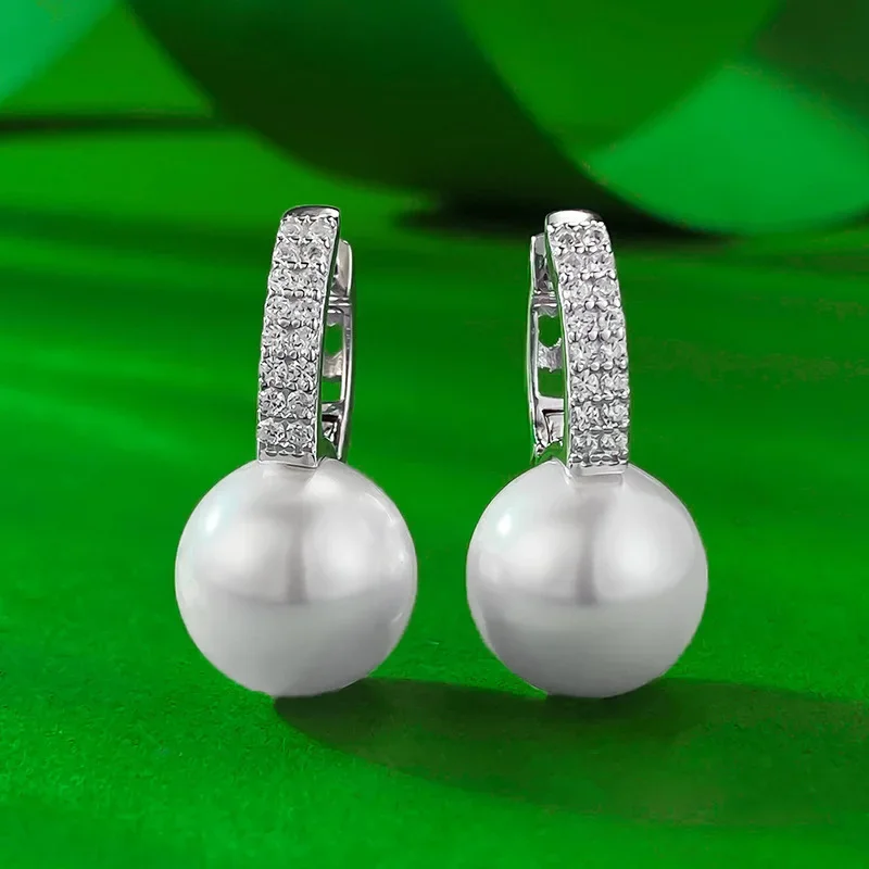 S925 pure silver 11mm pearl earrings luxury micro inlaid ins female earrings silver live sales