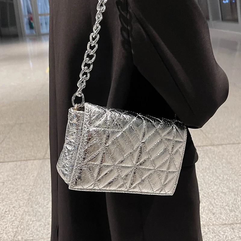 Elegant Women Evening Bag 2022 Simple Texture Chains Shoulder Bags New Korean Style All-Match Crossbody Pack