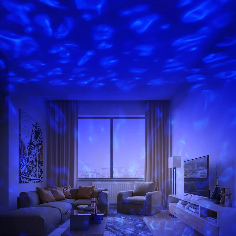 Starry sky projector light ocean waves and nebulae night light room rotating bedroom romantic decoration party decoration.