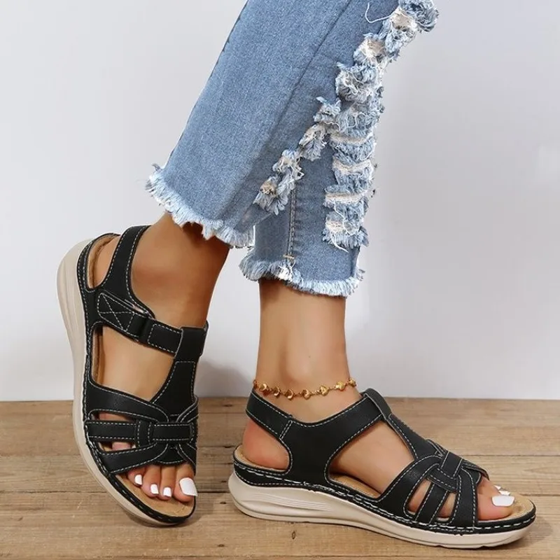 2024 Hot Sale Ladies Shoes Open Toe Women's Sandals Summer Rome Hollow Solid Outdoor Casual Comfortable Beach Wedge Sandals image 2