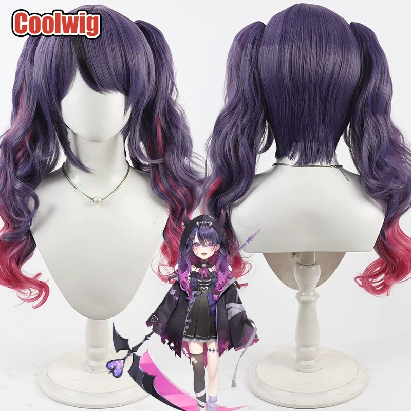 Coolwig Synthetic Hair Amane Amu Cosplay Wigs Virtual YouTuber Amane Amu 50cm Wavy Purple Mixed Pink Ponytail Wig Heat Resistant