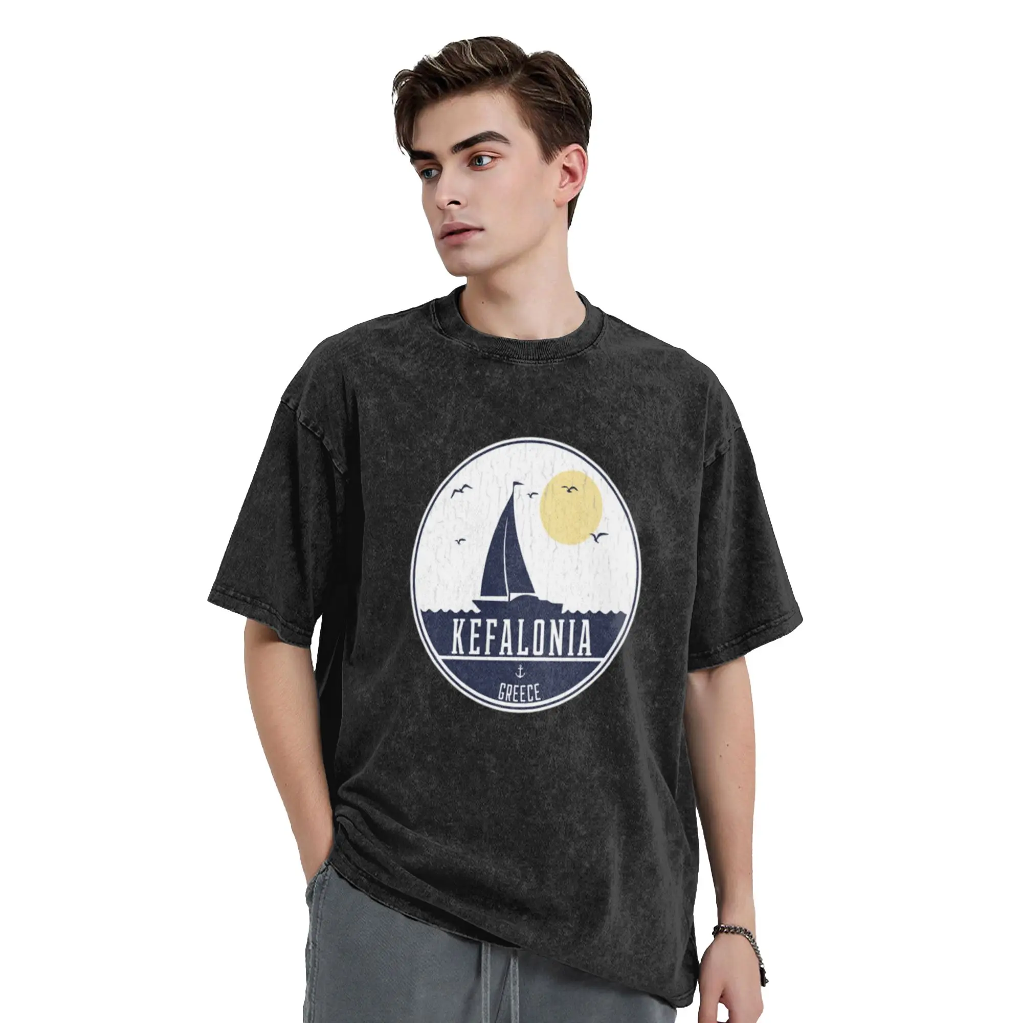 Kefalonia Greece Sailing Design Classic Stylish A Washed T Shirt Men's Women's Oversized Cotton Tees Tops