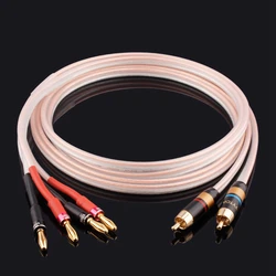 OFC Active Audio Speaker Cable Dual RCA Lotus to Dual Banana Spade Plug 2Y 2.0 Pin for Subwoofer AMP Soundbox Premium Aux Cable