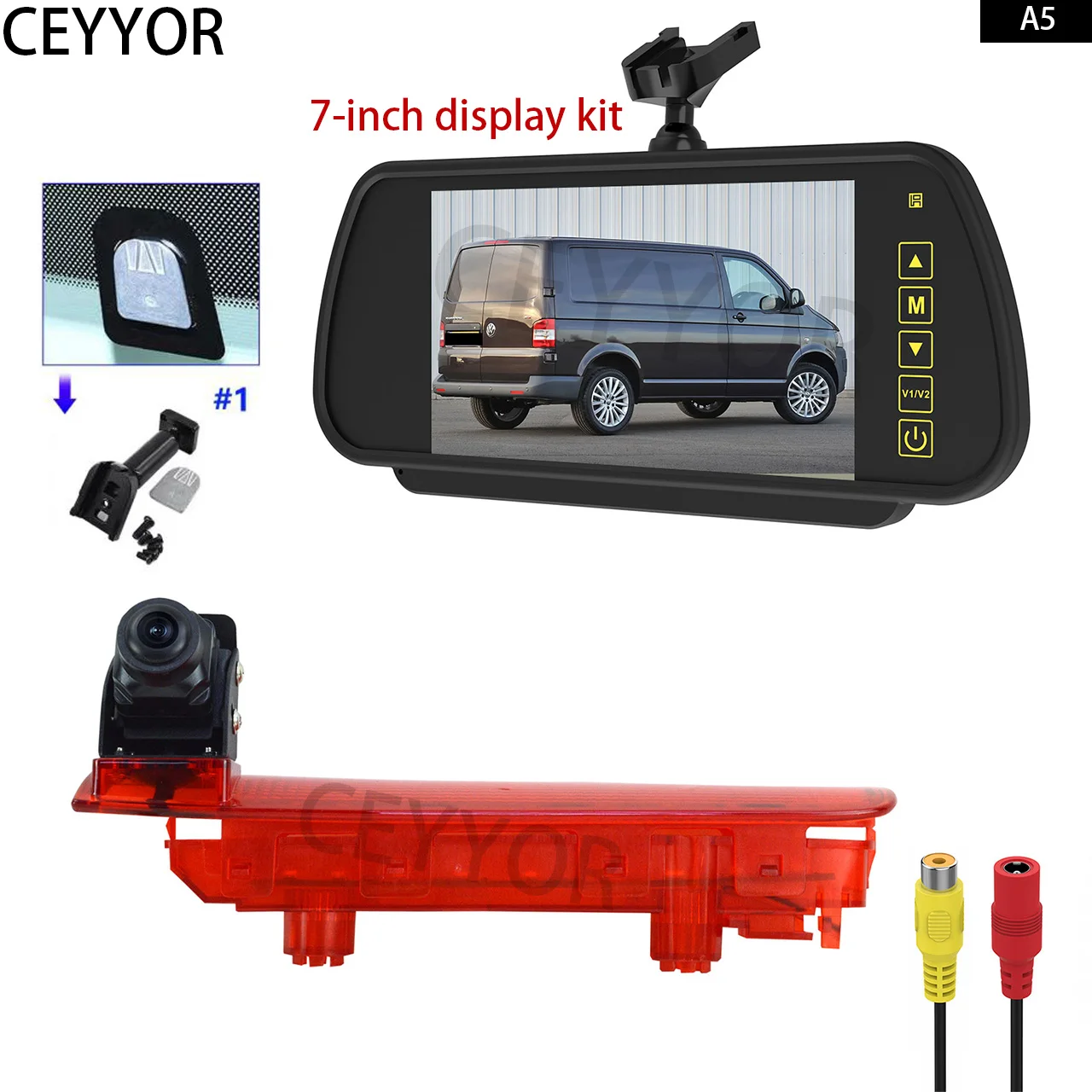 

Brake light reversing camera 7-inch monitoring kit, suitable for Volkswagen Transporter T5 and T6 models. Reversing camera