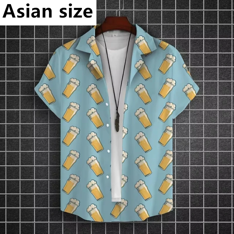 

3d Beer Printed Shirts New Hawaiian Shirt For Men Beer Party Short Sleeve Shirt Tees Summer Casual Tops Oversized Men Clothing