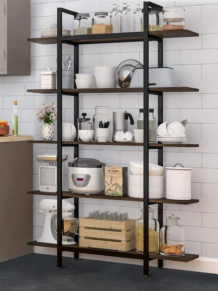 Industrial 5-Tier Bookshelf Wood and Metal Bookcase, Home Office Open Storage Shelves Bookshelf, 71in. H x 13 in. W x 47