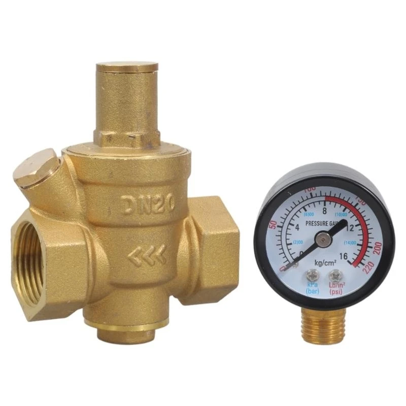 

R9UF Pressure Regulator Water 1/2 Inch DN20 with Pressure Gauges High Hardness Brass Adjustable Pressure Regulator for Water