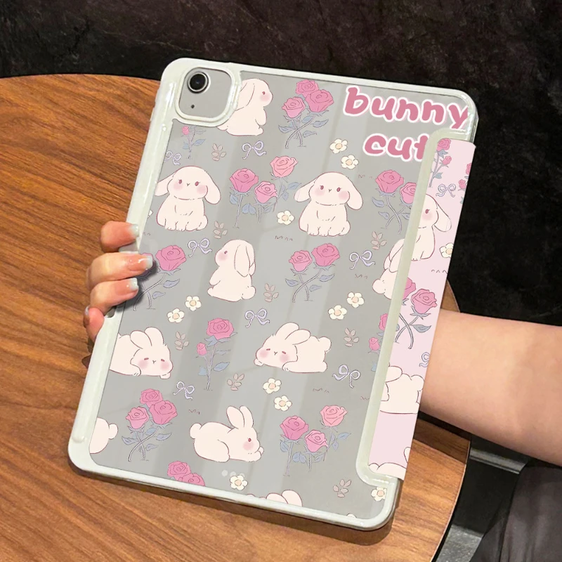 Cover Pencil Holder Funda For IPad Air 6 Case IPad 10th Gen Air 5th 4th 10.9 Pro11 2nd 3rd 4th IPad 10.2 7th 9th 8th Cute Rabbit