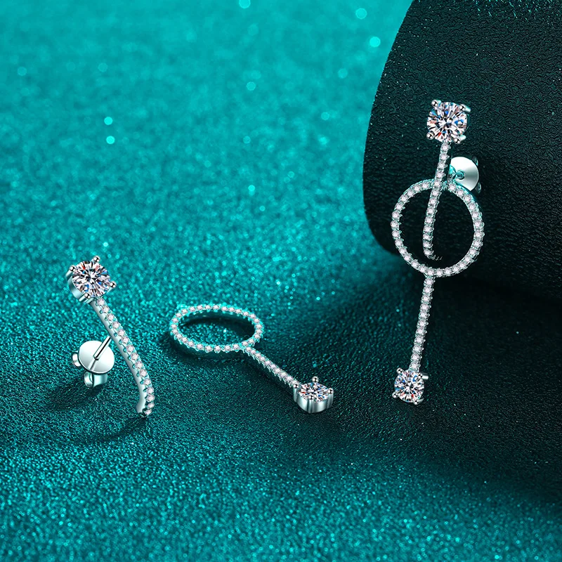 JECIRBurgos-Boucles d'oreilles en argent regardé 925 pour femme, plaqué or PT950, longues boucles d'oreilles fendues, plus foncées, Moissanite brillante, bijoux haut de gamme