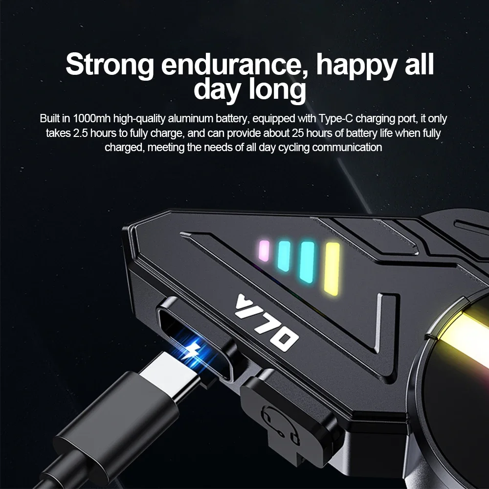 Y70 Atmosphere Light Motorcycle Helmet Headset Bluetooth 5.3 EDR Wireless Headphones Earphones IP67 Waterproof Roise Reduction