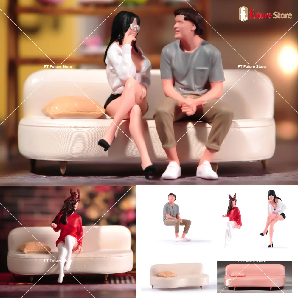 Miniature 1/87 1/64 1/43 1/24 1/18 Male Beauty Female Siting Sofa Figure Mini Doll Diorama Figurine Model Prop Decor Crafts