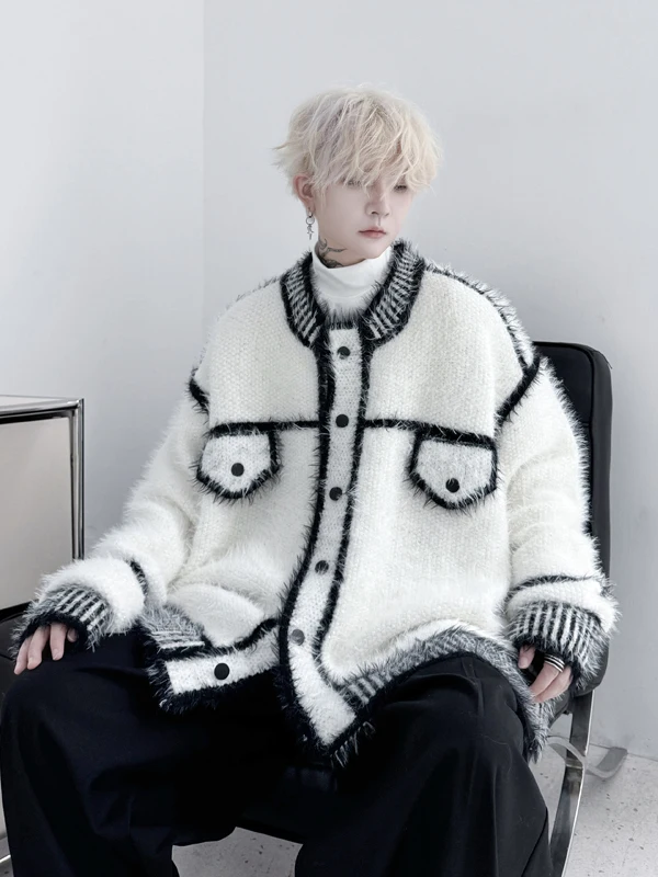 

Модный утепленный мужской вязаный свитер на осень-зиму, новинка, с цветными блоками, повседневный, с длинными рукавами, открытый кардиган