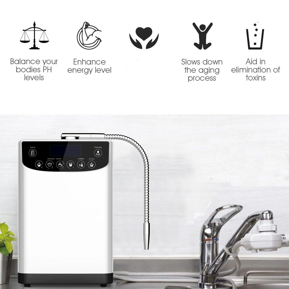 LED Water Ionizer Purifier Machine PH4.5-10.5 Alkaline Acid Water Filter Hydrogen water generator Orp-500