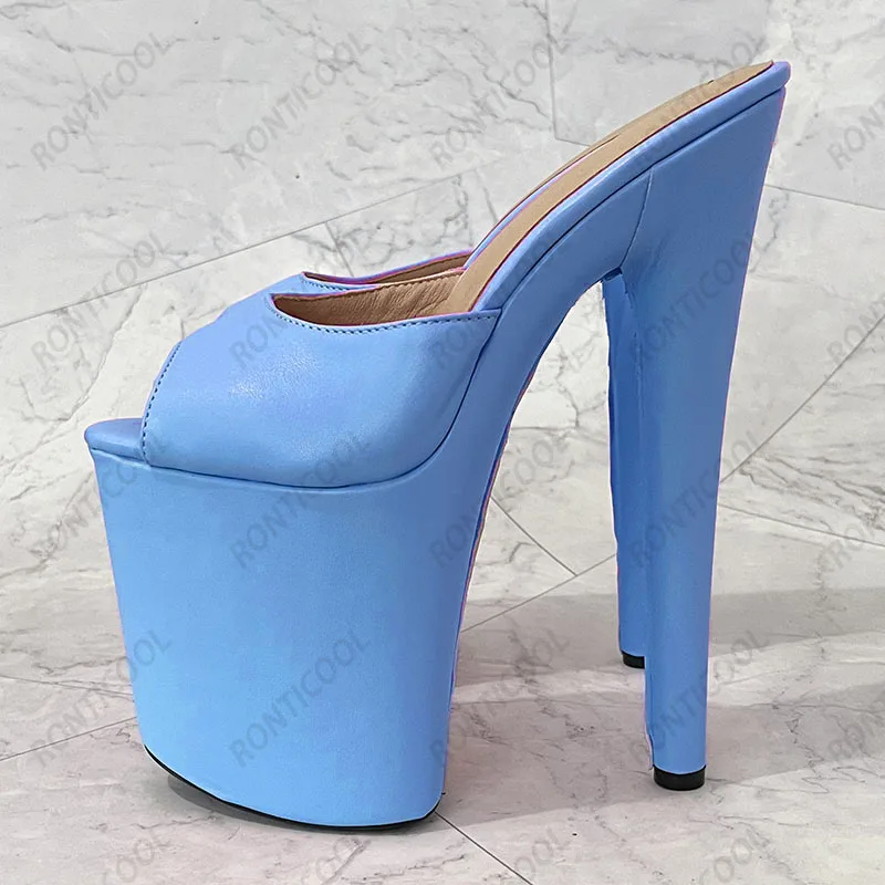 Rontifcool foto reali donna estate muli sandali Slip On tacchi a spillo Peep Toe abbastanza bianco scarpe da festa signore taglia usa 36-44