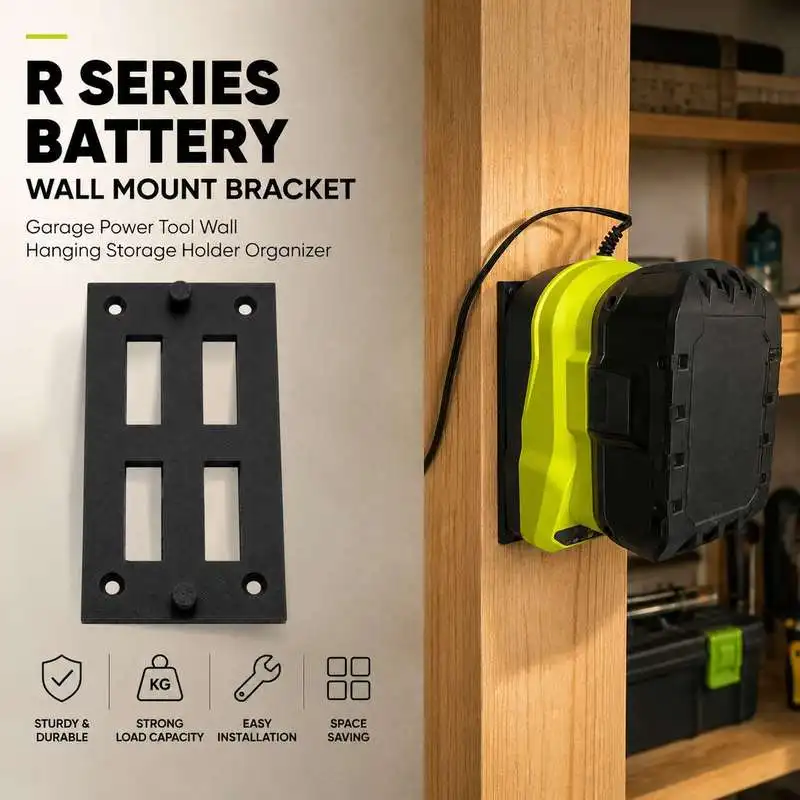 R Series Battery Wall Mount Bracket Garage Power Tool Wall Hanging Storage Holder Organizer