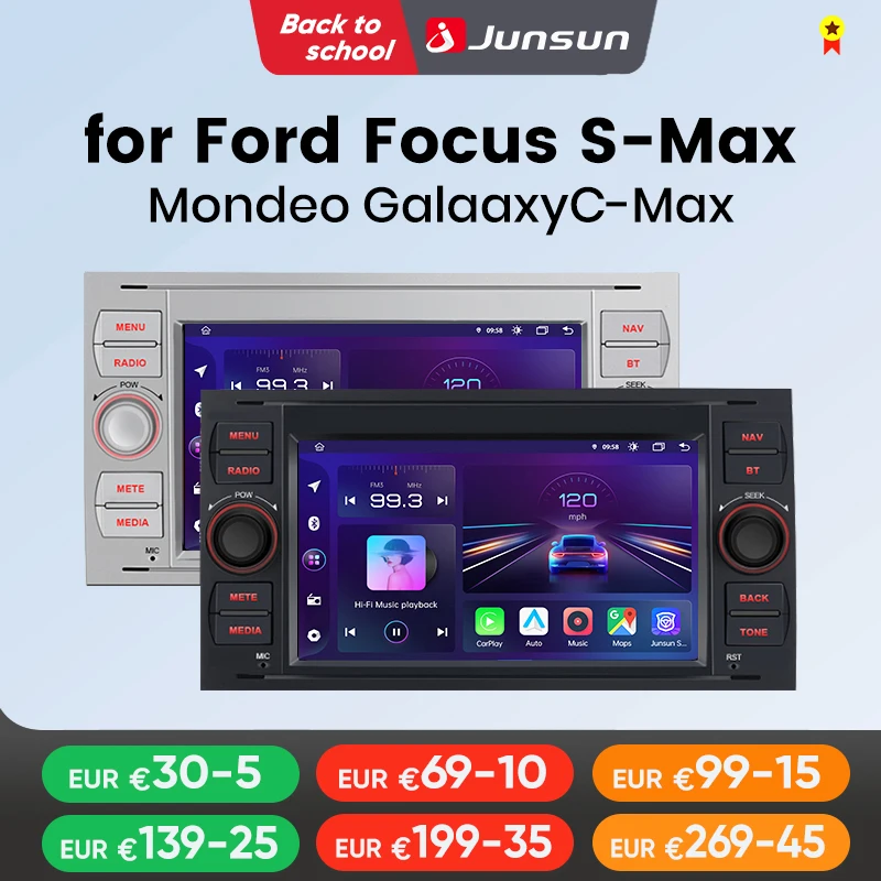 Junsun CarPlay Android Auto Radio per Ford Focus Mondeo Fiesta Transit Kuga C-Max S-Max Galaxy GPS Car Multimedia 2din autoradio
