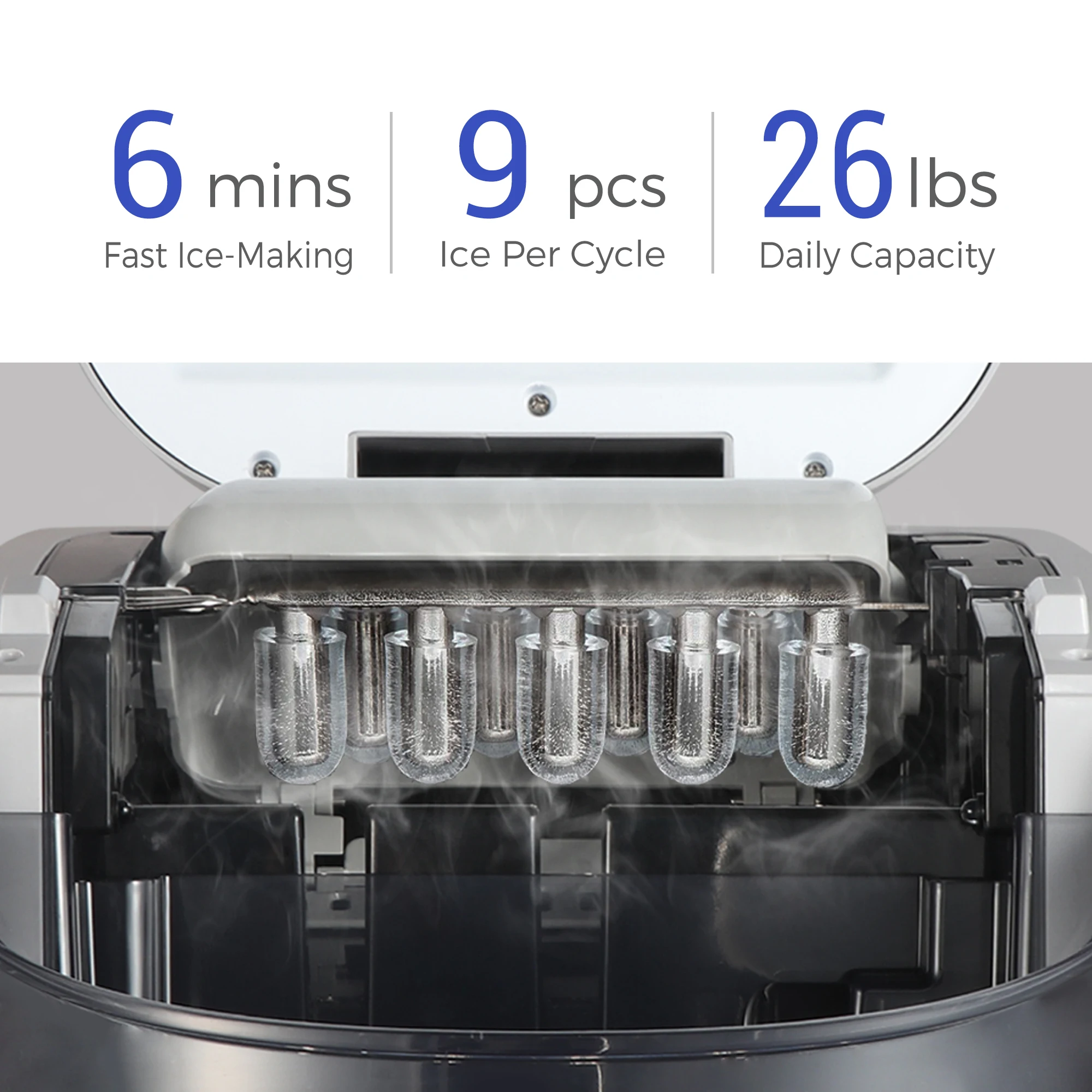 เครื่องทำน้ำแข็ง 15 กก. เครื่องทำน้ำแข็งทรงกระสุนขนาดเล็กพกพาสำหรับธุรกิจ ราคาอัตโนมัติ