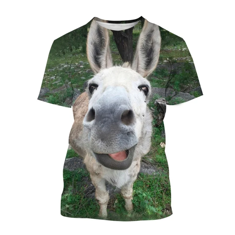 Cute Donkey 3D Printing T Shirt For Men Funny Animal Graphics Short-sleeved T-shirt Personality Round Neck Casual Tee Shirt