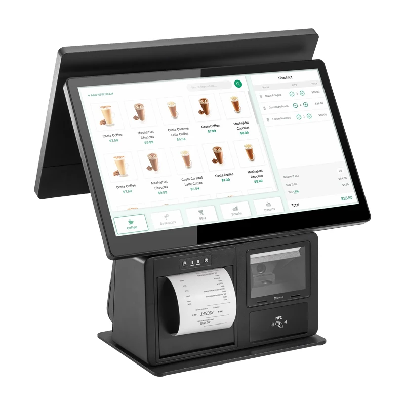 15.6 Inch Screen Dual Screen POS Cash Register All in One POS Terminal Point of Sales Systems Pos with Thermal Printer