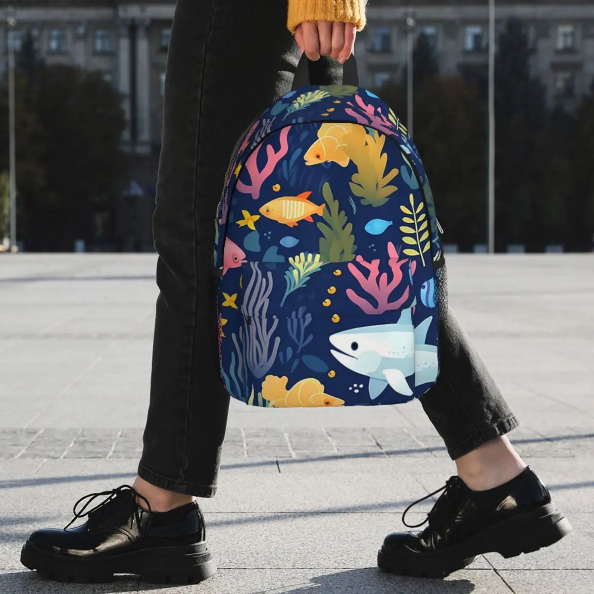 Cartoon Fish Shark And Aquatic Plants Backpack Student BookBag Children School Bag Laptop Shoulder Bags for Men Women