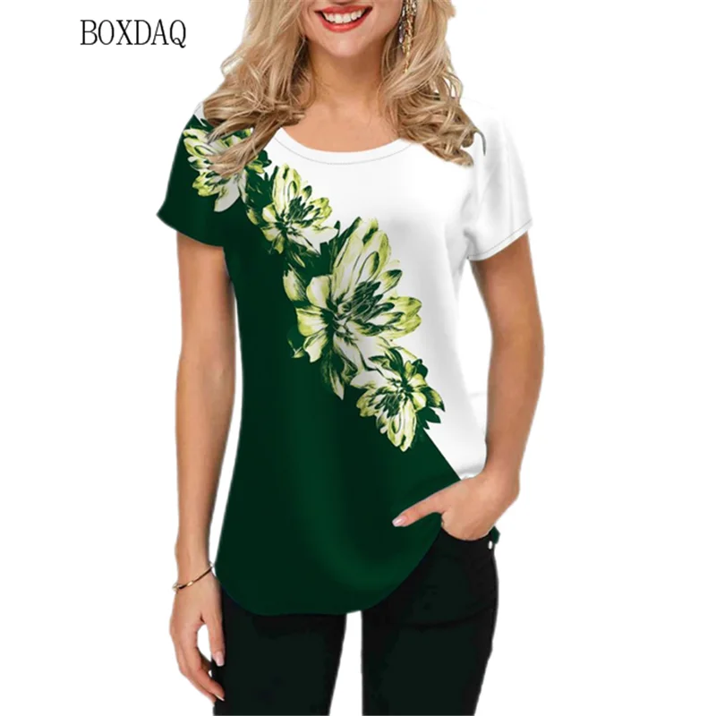 Women Floral T-shirts Streetwear Short Sleeve 3d Flower Printed Ladies T Shirt Summer Loose Casual Female Basic Tops Tee