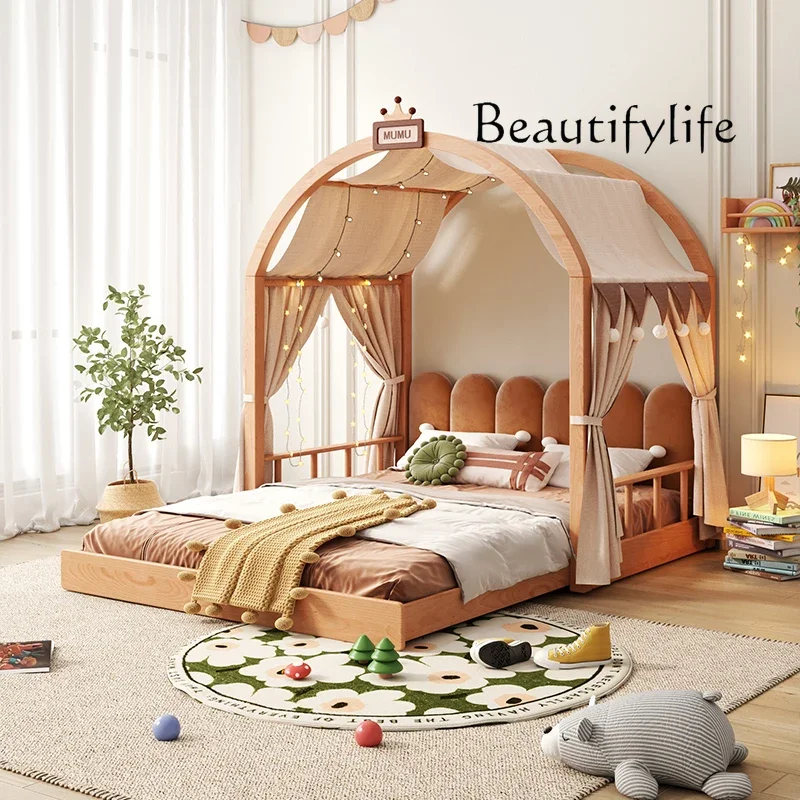 

yj19 Solid wood castle bed telescopic pull house bed tree house tent bed bedroom