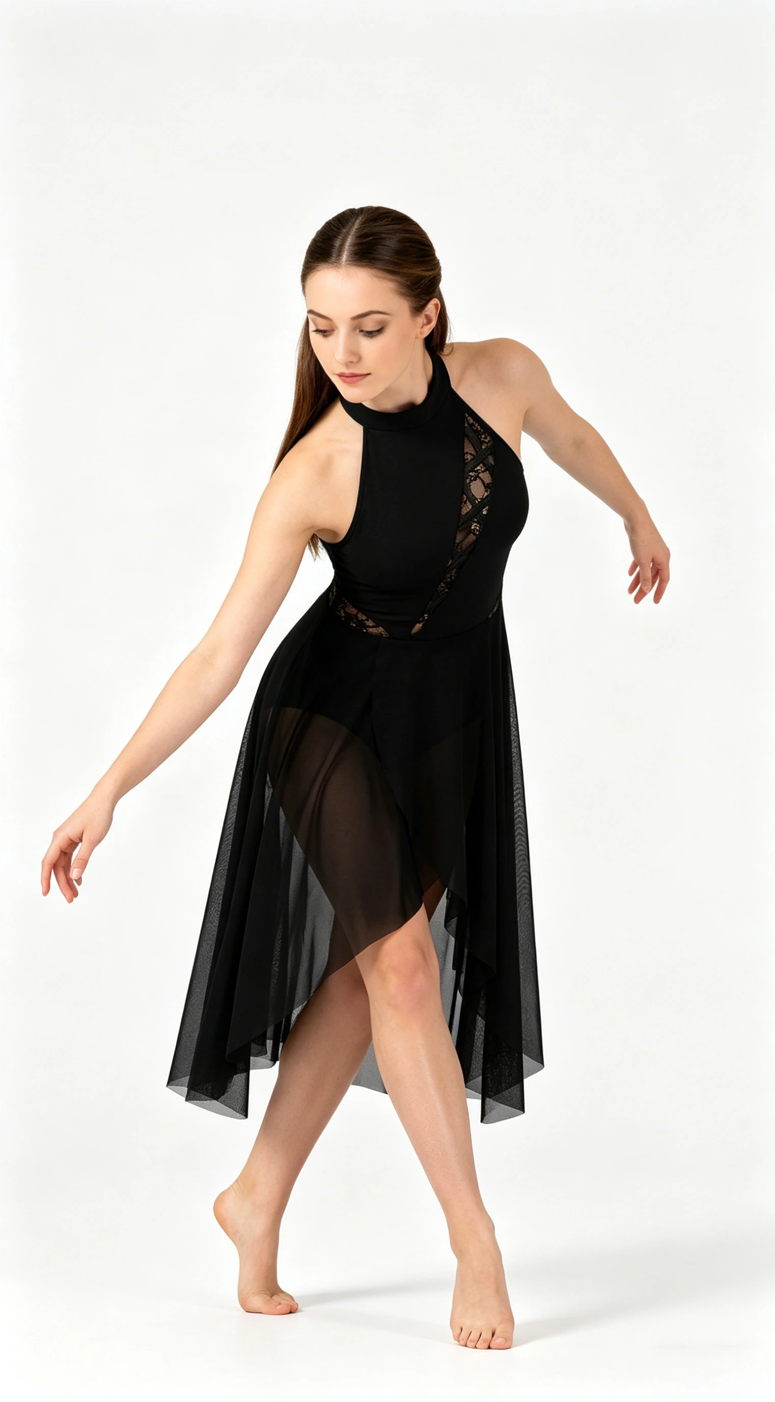 

Lyrical Dance Costumes for Women Lace Flower Insets Lyrical Dress Flowy Chiffon Leotard Skirt Contemporary Dance Costumes
