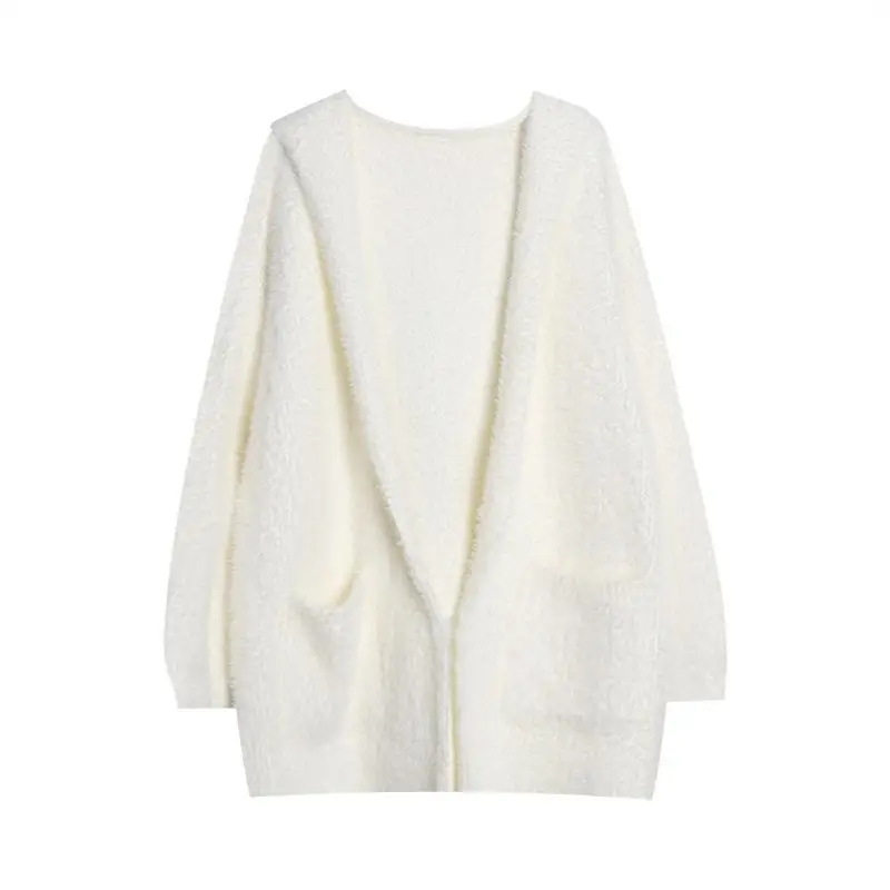 2025 خريف جديد المرأة منتصف إلى طويل كسول سترة سترة مقنعين فو فرو المنك سترة مشغولة من الصوف #2