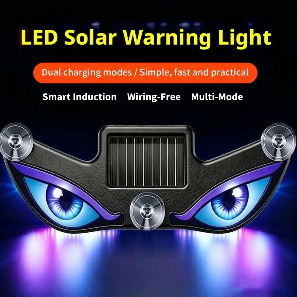 Wireless Solar Devil Eyes Car LED Warning Light Suction Cup Rear Window Atmosphere Lamp Decor Light
