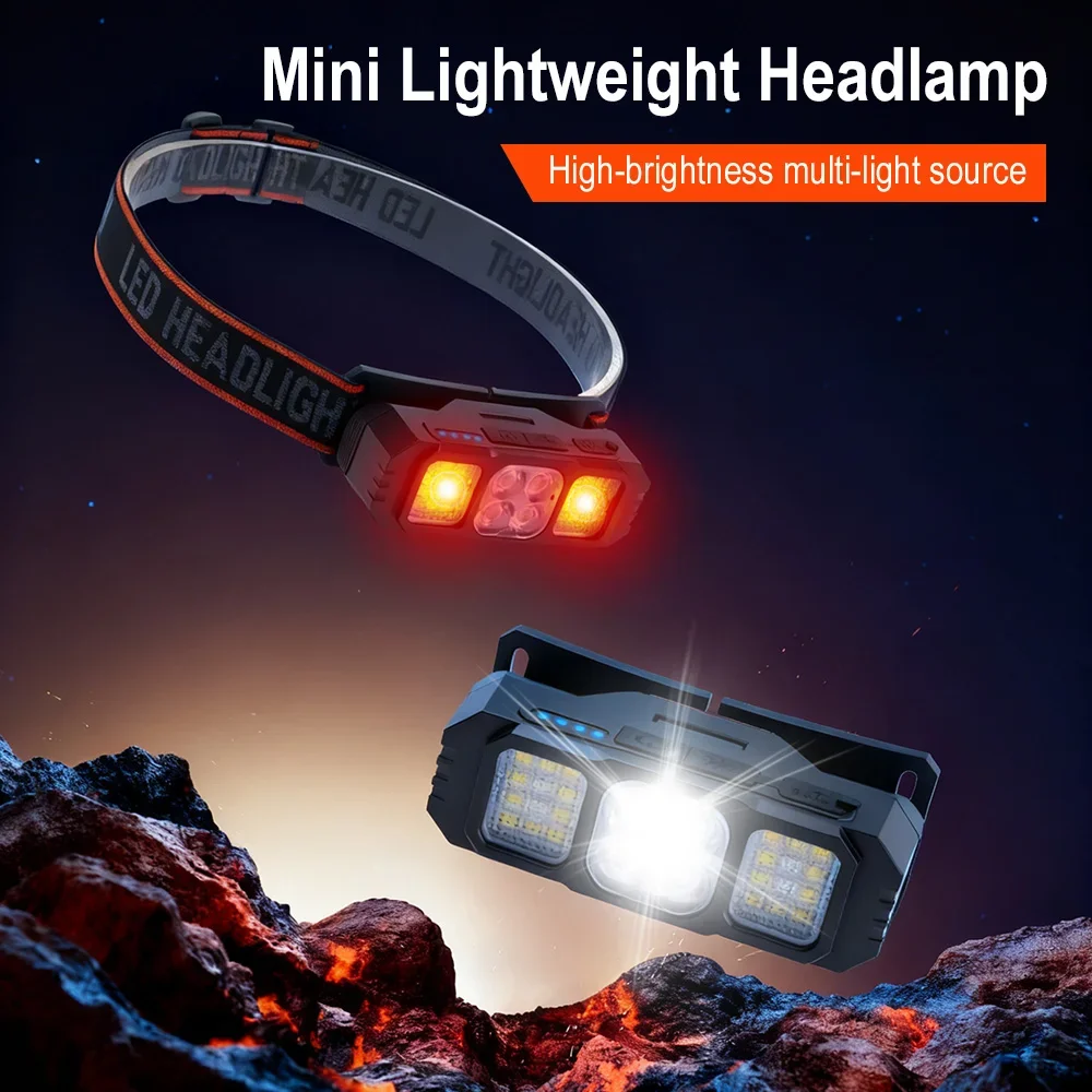 BORUiT LED Powerful Headlamp Rechargeable Type-C Flashlight Waterproof Head Light for Outdoor camping Lamp High Lumen Head Torch