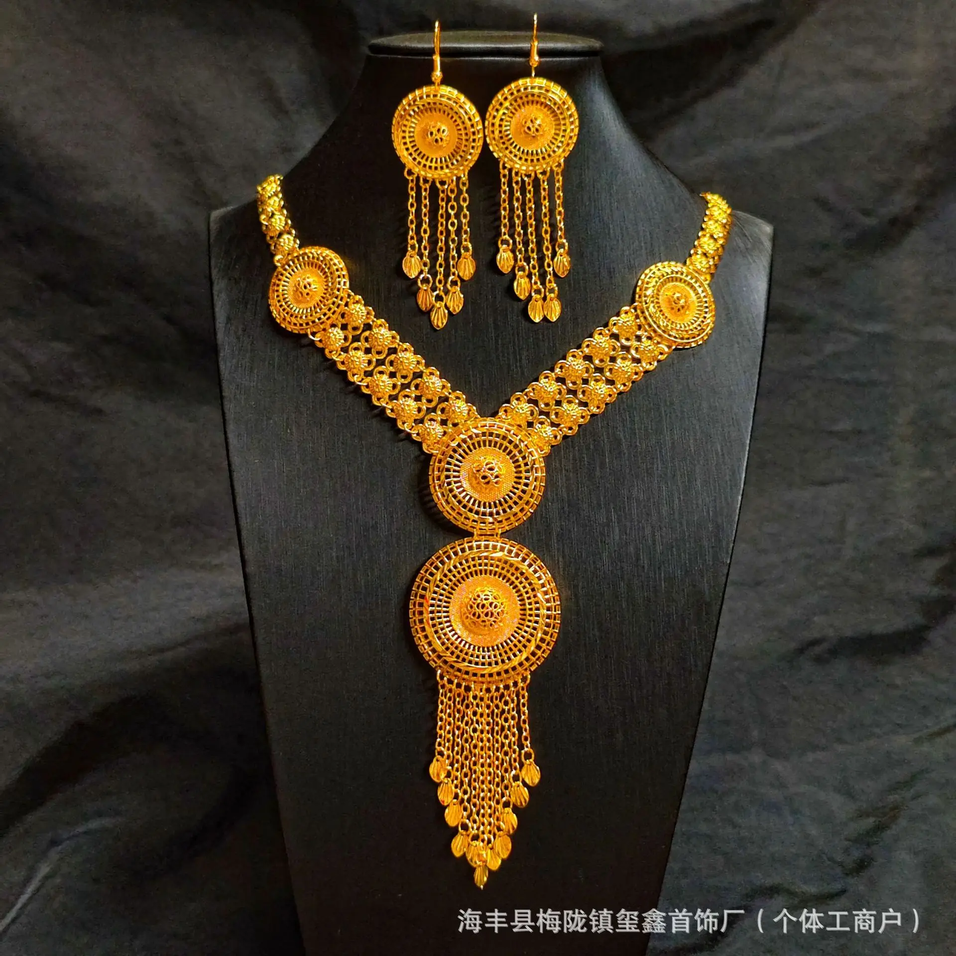 

Luxury 24K 9999 Pure Gold real gold Dubai Necklace Compasses Grid Women's Set Love Necklace