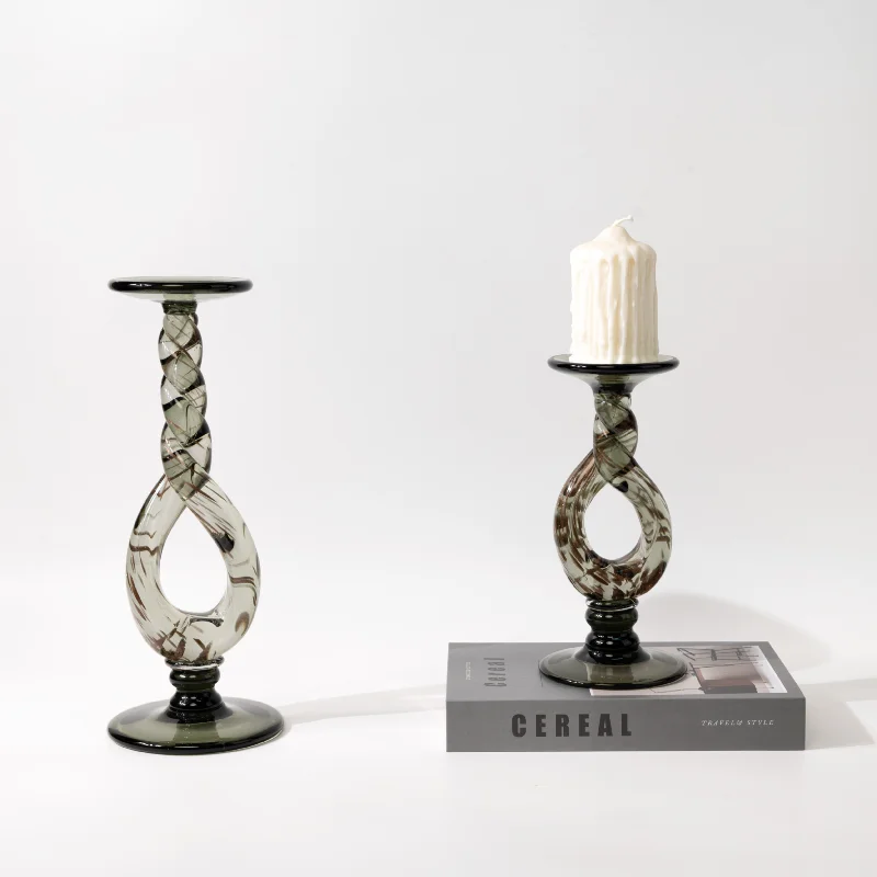

French glazed candlestick, high-end sense niche romantic medieval ornament, art glass candlestick side cabinet soft decoration